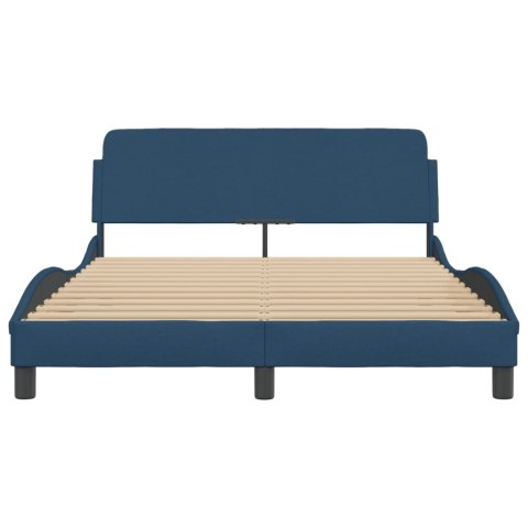 Rama łóżka z zagłówkiem, niebieska, 140x200 cm, obita tkaniną