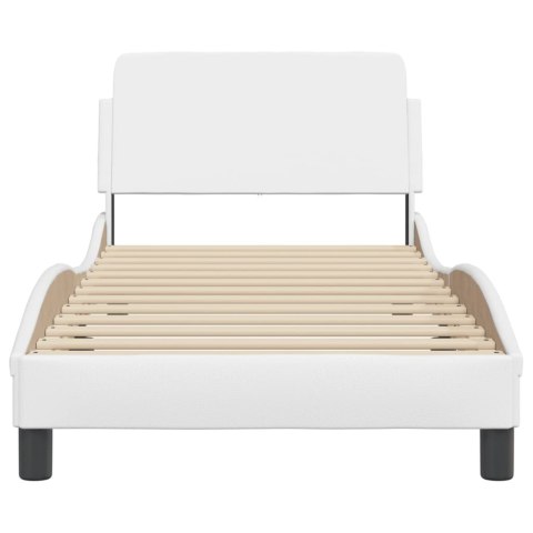 Rama łóżka z zagłówkiem, biała, 90x200 cm, sztuczna skóra