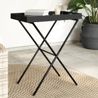 Składany stolik z tacą, czarny, 65x40x75 cm, polirattan