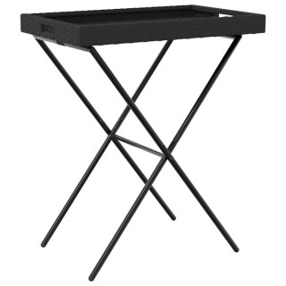 Składany stolik z tacą, czarny, 65x40x75 cm, polirattan