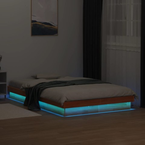 Rama łóżka z LED, woskowy brąz, 120x190 cm, lite drewno sosnowe