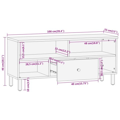 Szafka pod telewizor, 100x33x46 cm, lite drewno mango