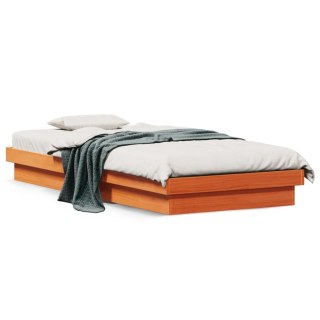 Rama łóżka z LED, woskowy brąz, 100x200 cm, lite drewno sosnowe