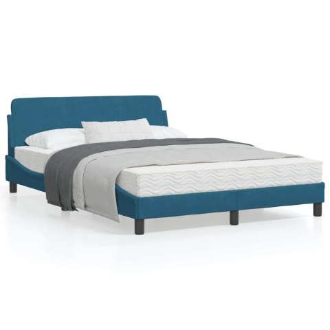 Rama łóżka z zagłówkiem, niebieska, 120x200 cm, aksamitna