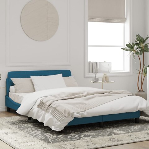 Rama łóżka z zagłówkiem, niebieska, 120x200 cm, aksamitna