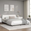 Rama łóżka z zagłówkiem, biała, 160x200 cm, sztuczna skóra