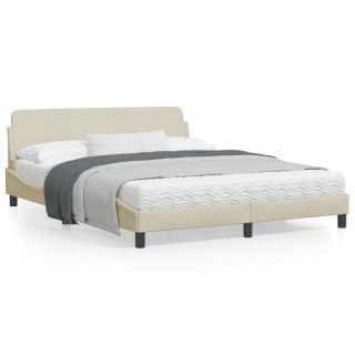 Rama łóżka z zagłówkiem, kremowa, 160x200 cm, obita tkaniną