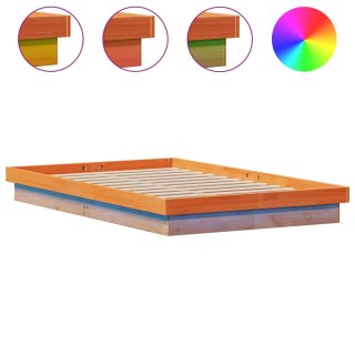 Rama łóżka z LED, woskowy brąz, 140x200 cm, lite drewno sosnowe