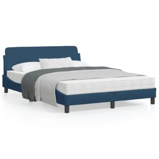 Rama łóżka z zagłówkiem, niebieska, 140x190 cm, obita tkaniną