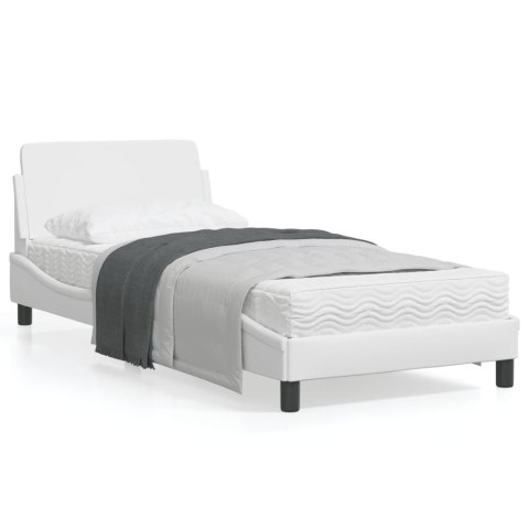 Rama łóżka z zagłówkiem, biała, 90x190 cm, sztuczna skóra