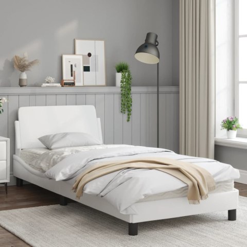 Rama łóżka z zagłówkiem, biała, 90x190 cm, sztuczna skóra