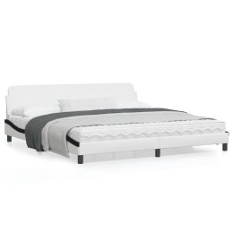 Rama łóżka z zagłówkiem, biało-czarna, 200x200 cm, ekoskóra