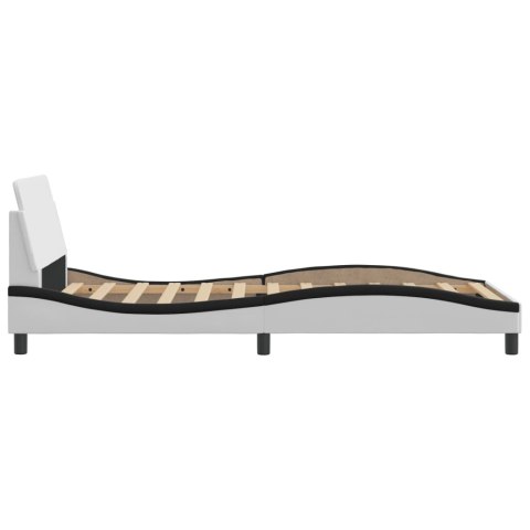 Rama łóżka z zagłówkiem, biało-czarna, 100x200 cm, ekoskóra