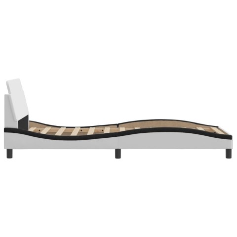 Rama łóżka z zagłówkiem, biało-czarna, 90x190 cm, ekoskóra