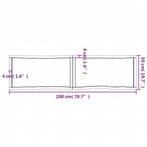 Blat, ciemnobrązowy 200x50x(2-6)cm drewno z naturalną krawędzią