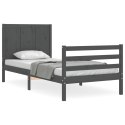 Rama łóżka z wezgłowiem, szara, 90x200 cm, lite drewno
