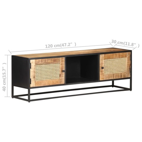 Szafka pod TV, 120x30x40 cm, drewno mango i naturalna trzcina