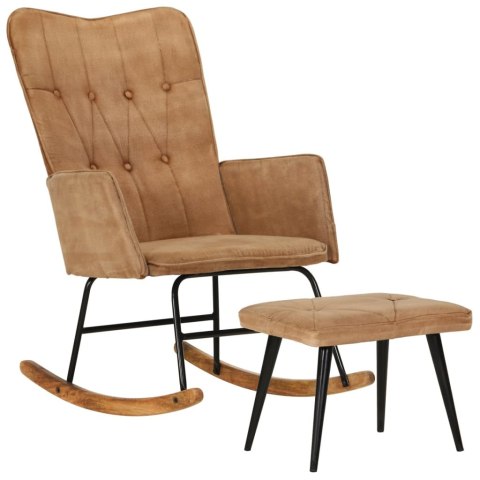 Fotel bujany z podnóżkiem, brązowy, postarzane płótno