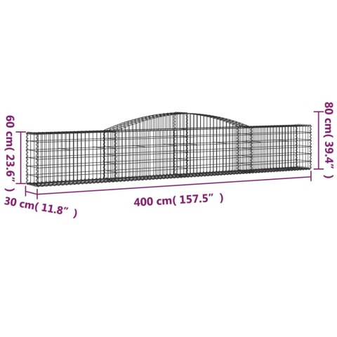 Kosze gabionowe, 25 szt, 400x30x60/80 cm, galwanizowane żelazo