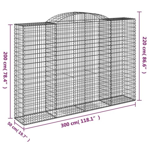 Kosze gabionowe, 6 szt, 300x50x200/220 cm, galwanizowane żelazo