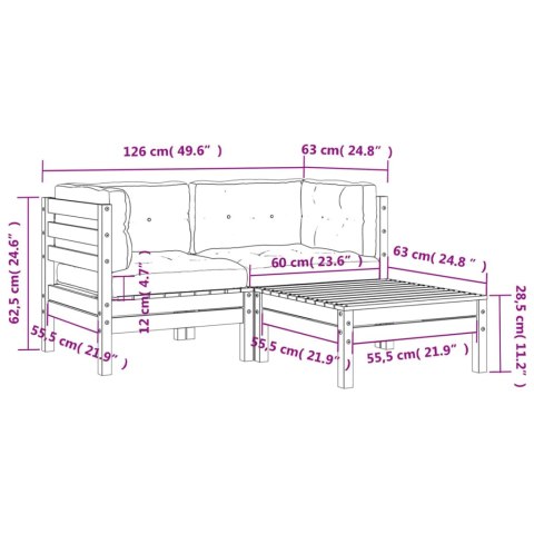 Sofa ogrodowa z poduszkami i podnóżkiem, 2-osobowa