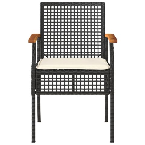 Krzesła ogrodowe, 2 szt., poduszki, czarne, polirattan i akacja