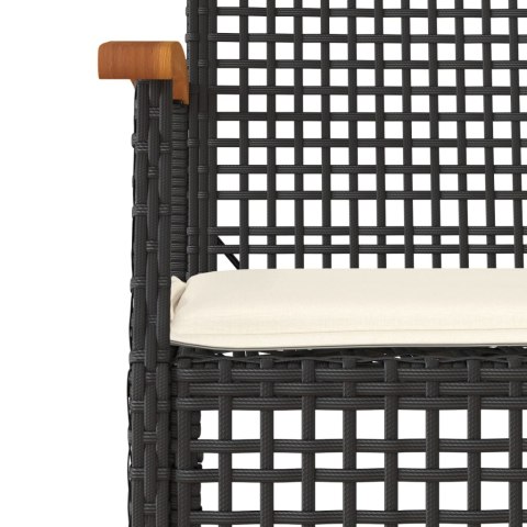 Krzesła ogrodowe, 2 szt., poduszki, czarne, polirattan i akacja