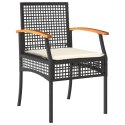 Krzesła ogrodowe, 4 szt., poduszki, czarne, polirattan i akacja