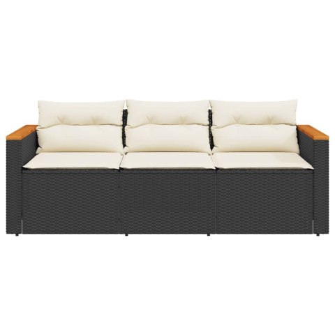 Sofa ogrodowa z poduszkami, 3-osobowa, czarna, polirattan